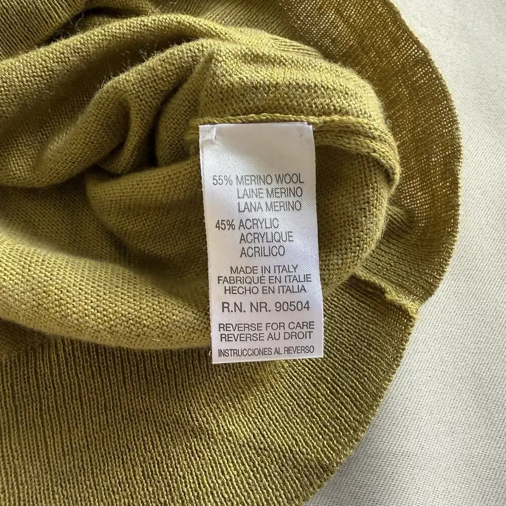 Roevelle VTG‎ 90s Three Button Polo Sweater L Lightweight Wool Moss Green Italy